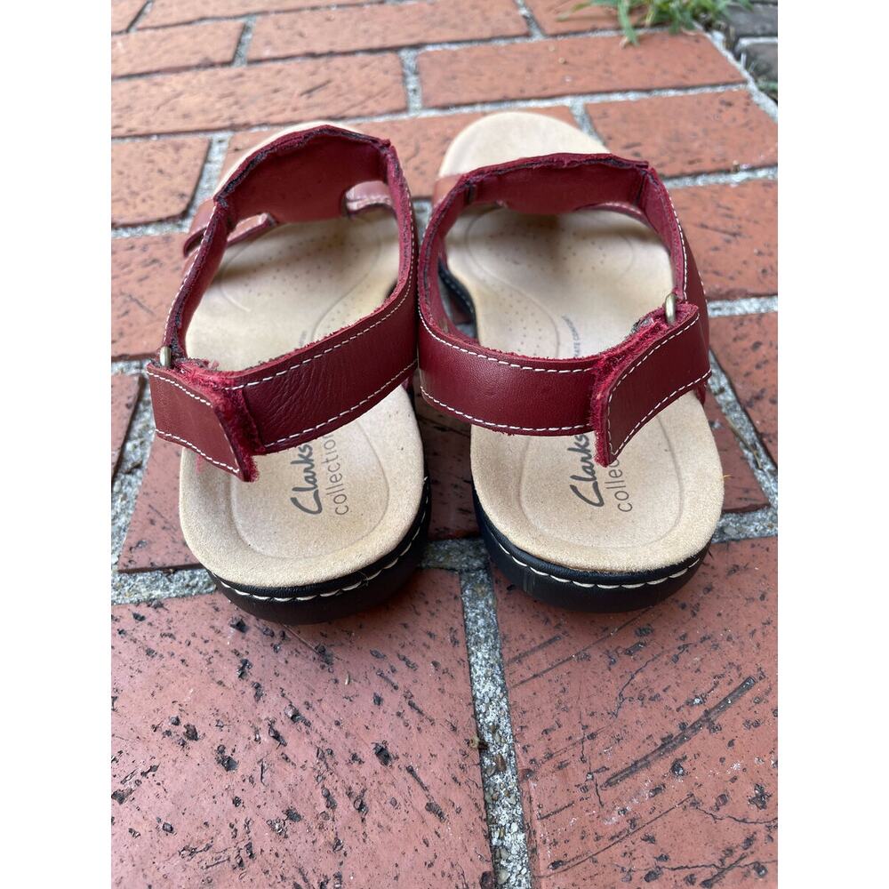 Clarks Collection Ultimate Comfort Burgundy Leather T-Strap Sandals Womens 6M - Picture 3 of 5